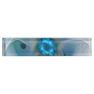Placa De Nombre Ovejas en pie, abstracto fractal turquesa azul