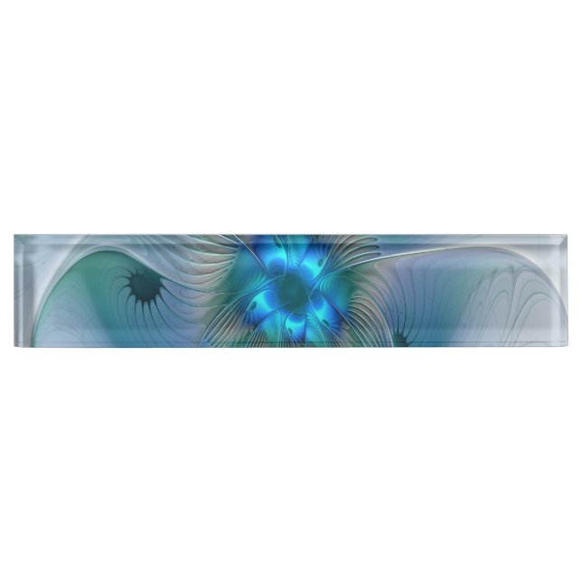 Placa De Nombre Ovejas en pie, abstracto fractal turquesa azul (Anverso)