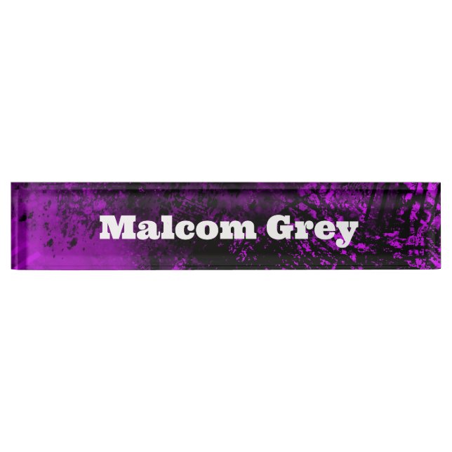 Placa De Nombre Paint Splatt Effect Purple & Black (Anverso)
