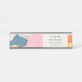 Placa De Nombre Paisaje Montañoso Abstracto Boho Rosa Azul Naranja