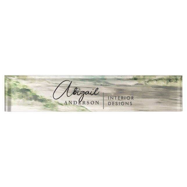 Placa De Nombre Paisaje natural de acuarela y vegetación (Anverso)