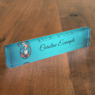 Placa De Nombre Pájaro azul vibrante en un estilo personalizado