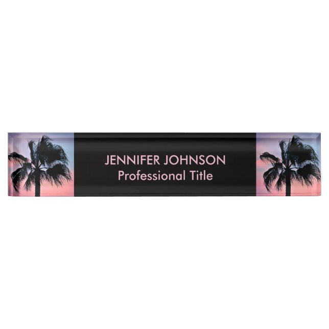 Placa De Nombre Palmeras tropicales al atardecer (Anverso)