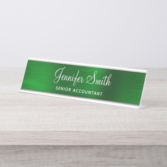 Placa De Nombre Papel de aluminio verde esmeralda (Anverso)