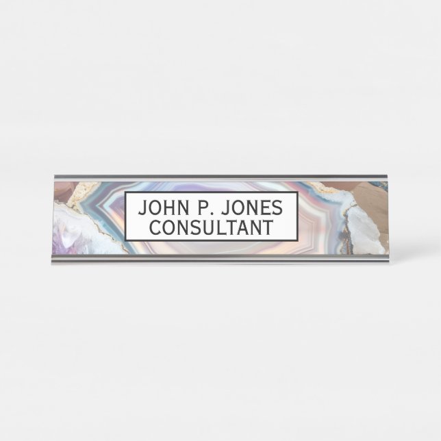 Placa de nombre para escritorio con cristal de geo (Anverso)