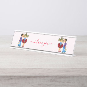 Placa de Nombre para Escritorio de Pareja Linda - 