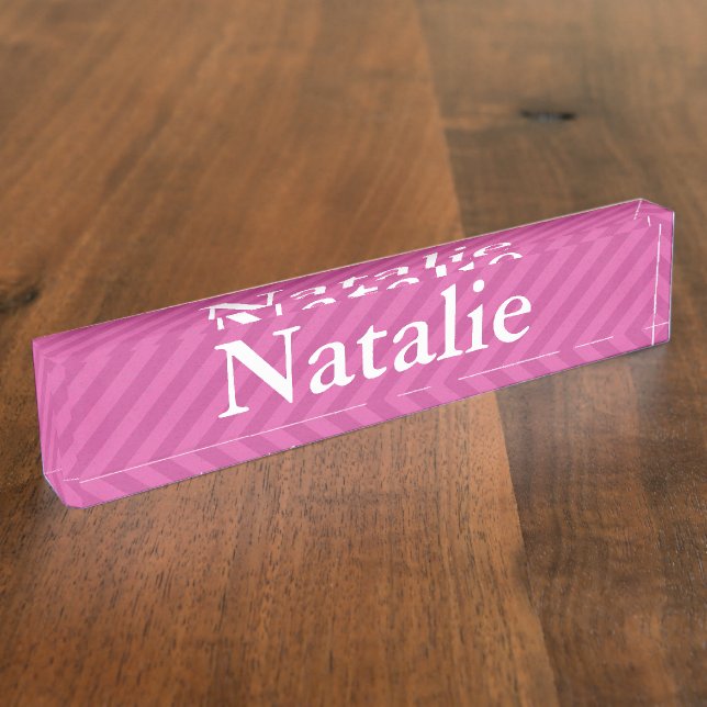 Placa de nombre para escritorio - Franja rosa de H (Lateral)