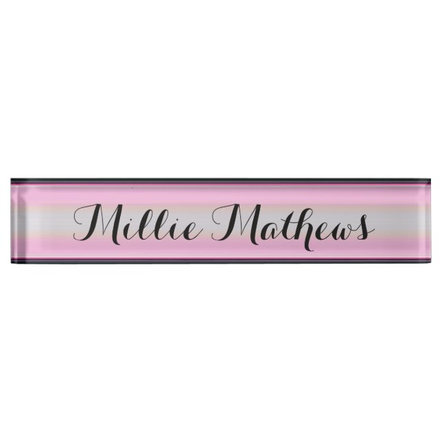 Placa de nombre para escritorio - Gradiente rosa y (Anverso)