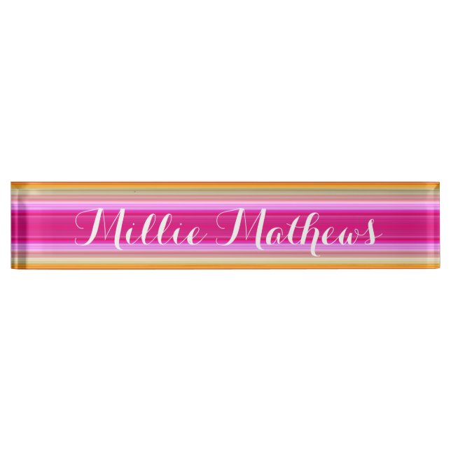 Placa de nombre para escritorio - Gradiente rosa y (Anverso)