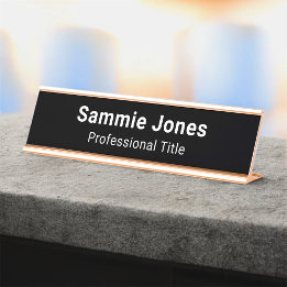 Placa de nombre para escritorio negro para persona