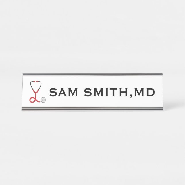 Placa De Nombre Para Médicas y enfermeras. Estetioscopio médico. (Anverso)