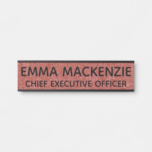 Placa de nombre para puerta con brillo falso rosa  (Anverso)