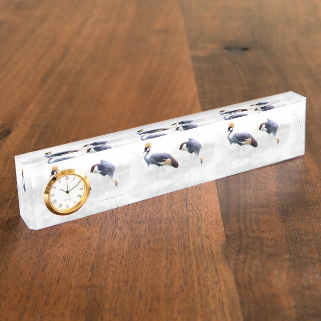 Placa De Nombre pareja de pájaros de grulla coronada gris (Lateral)