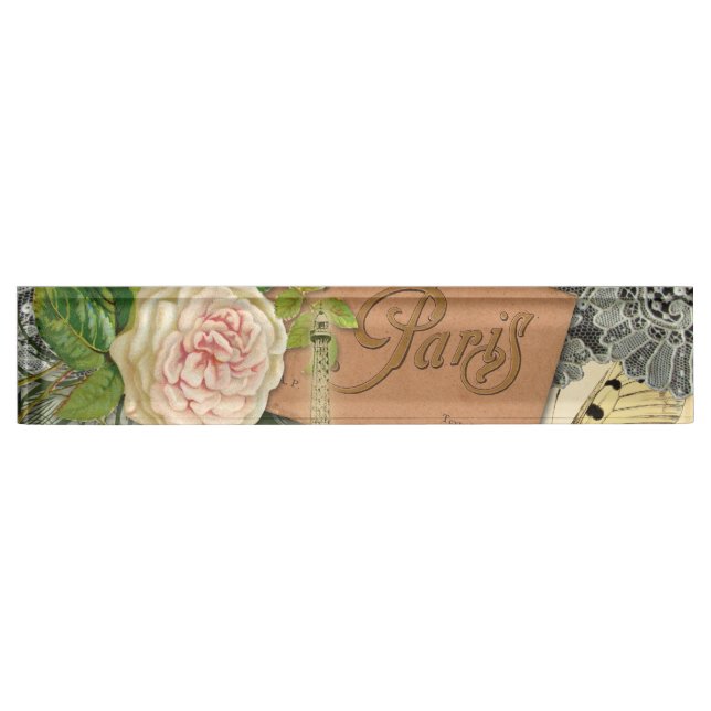 Placa De Nombre París Francia Collage de arte antiguo Eiffel Franc (Anverso)