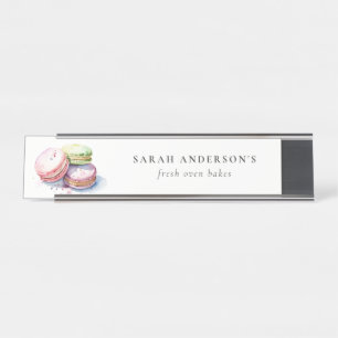 Placa De Nombre Pastel de colorido acuático Macarons Panadería fra
