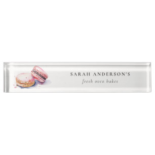 Placa De Nombre Pastel de colorido acuático Macarons Panadería fra