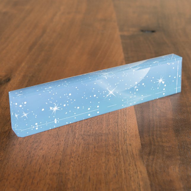 Placa De Nombre Pastel Starry Sky Blue Gradient Moon Galaxy Design (Lateral)