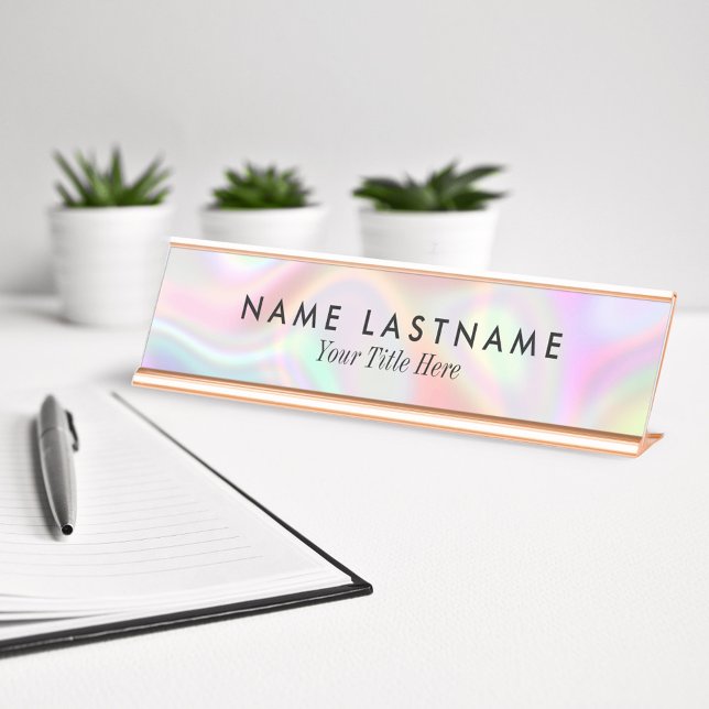 Placa De Nombre Pasteles holográficos elegantes Minimalistas (Subido por el creador)