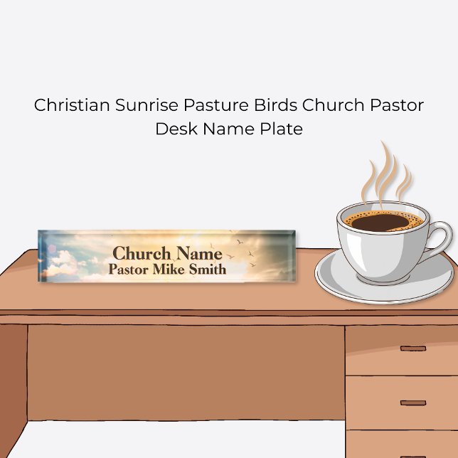 Placa De Nombre Pastor de Aves de la Iglesia del Amanecer Cristian (Christian Sunrise Pasture Birds Church Pastor Desk Name Plate)