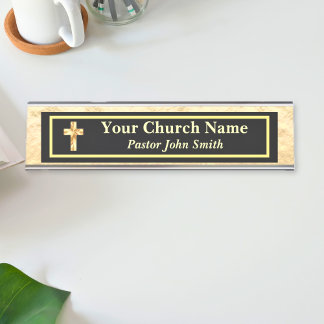Placa De Nombre Pastor De La Iglesia Oro Y Negro