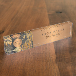 Placa De Nombre Patrón abstracto de arte moderno oro negro monogra