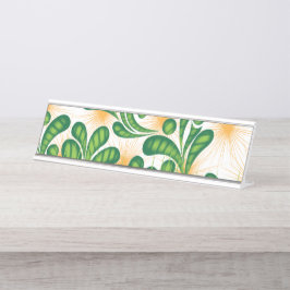 Placa De Nombre Patrón artístico verde y dorado que representa un 