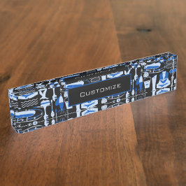 Placa De Nombre Patrón azul de la pesca de origen