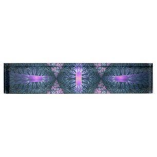 Placa De Nombre Patrón de arte fractal 3D turquesa rosa púrpura