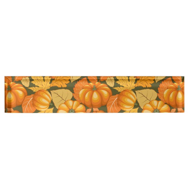Placa De Nombre Patrón de calabazas de Halloween en temporada de o (Anverso)