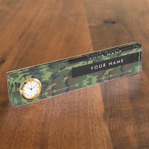 Placa De Nombre Patrón de camuflaje verde, nombre, personalización