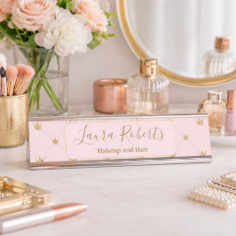 Placa De Nombre Patrón de Corona Elegante Rosa