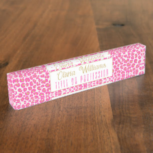 Placa De Nombre Patrón de Leopardo de oro rosado caliente
