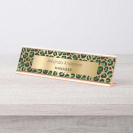 Placa De Nombre Patrón de leopardo de oro verde esmeralda