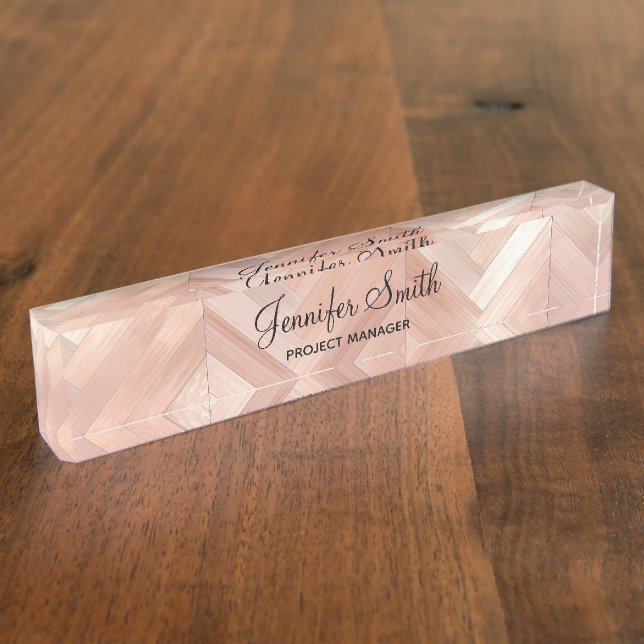 Placa De Nombre Patrón de madera falsa en oro rosa (Lateral)