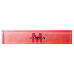Placa De Nombre Patrón de malla geométrica con gradiente rojo Mono