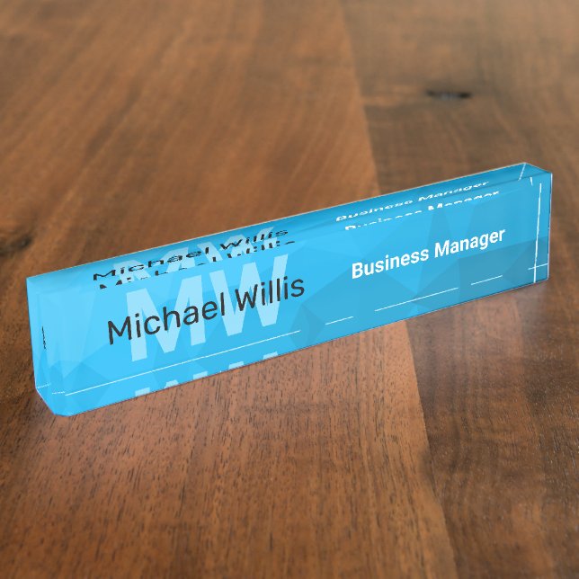 Placa De Nombre Patrón de malla geométrica de gradiente cian azul  (Lateral)