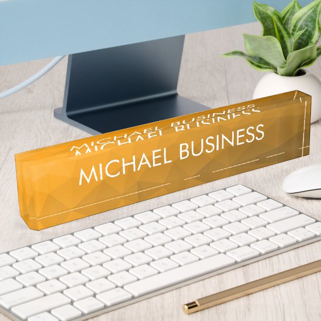 Placa De Nombre Patrón de malla geométrica de gradiente naranja No