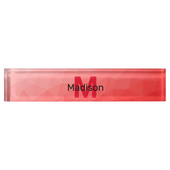 Placa De Nombre Patrón de malla geométrica de gradiente rojo Monog (Anverso)