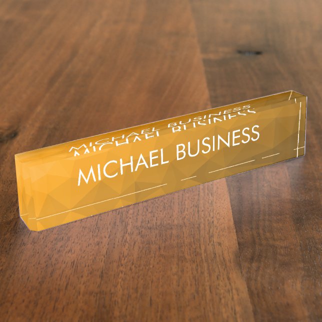 Placa De Nombre Patrón de malla geométrica gradiente naranja Monog (Lateral)