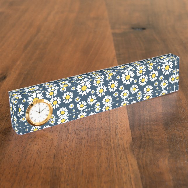 Placa De Nombre Patrón de margarita, patrón floral, mareas blancas (Lateral)