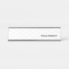 Placa De Nombre Patrón de monograma moderno simple y gris claro