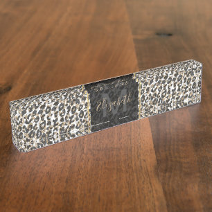 Placa De Nombre Patrón elegante de impresión de animales leopard