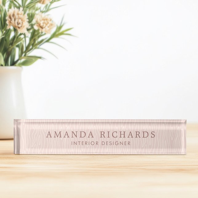 Placa De Nombre Patrón femenino de madera rosa Rubor (Blush pink wood pattern feminine desk name plate)