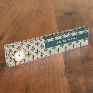 Placa De Nombre Patrón Fleur de Lis, francés, real, verde