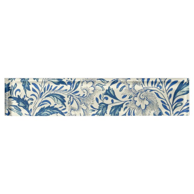 Placa De Nombre Patrón floral azul Diseño antiguo asiático (Anverso)
