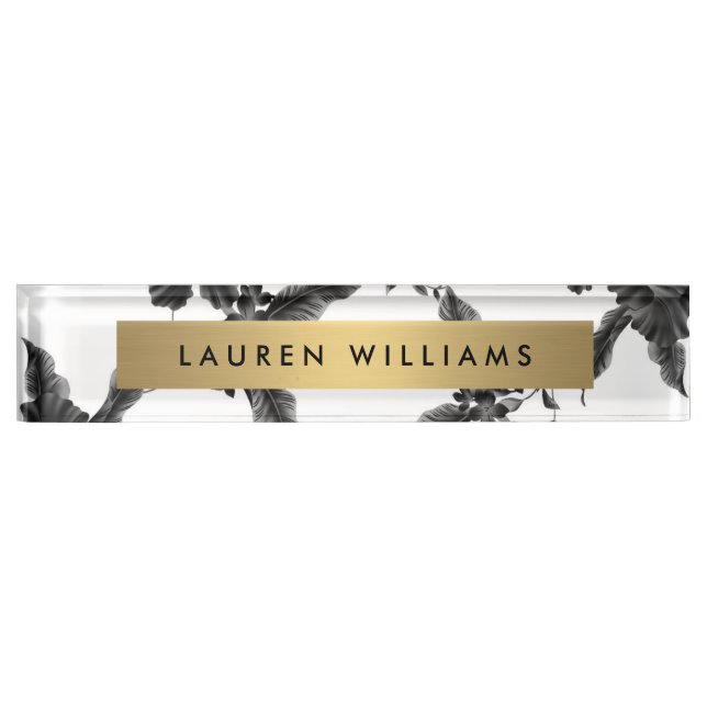 Placa De Nombre Patrón floral negro vintage (Anverso)