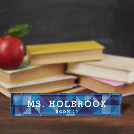 Placa De Nombre Patrón geométrico de azul de Mod