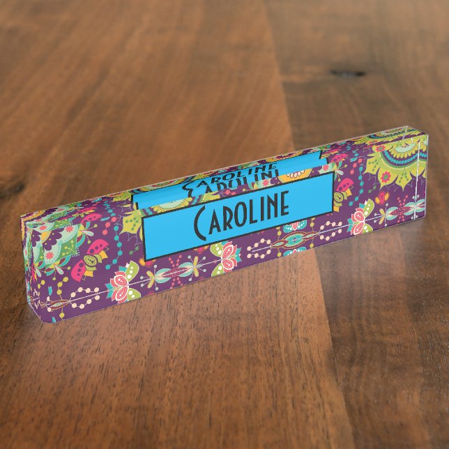 Placa De Nombre Patrón Mandala Retro (Lateral)