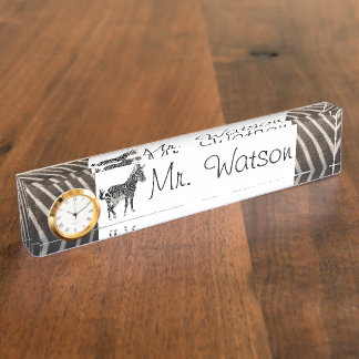 Placa De Nombre Patrón rayas Zebra Safari Jungle Animales