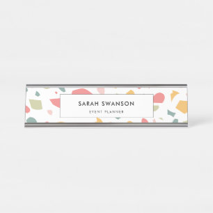 Placa De Nombre Patrón terrazo pastel moderno